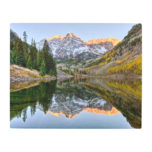 Water Maroon Bells Lake Aspen Trees Metal Print