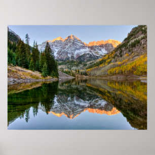 Water Maroon Bells Lake Aspen Trees Poster