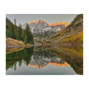 Water   Maroon Bells Lake Aspen Trees Wood Wall Art