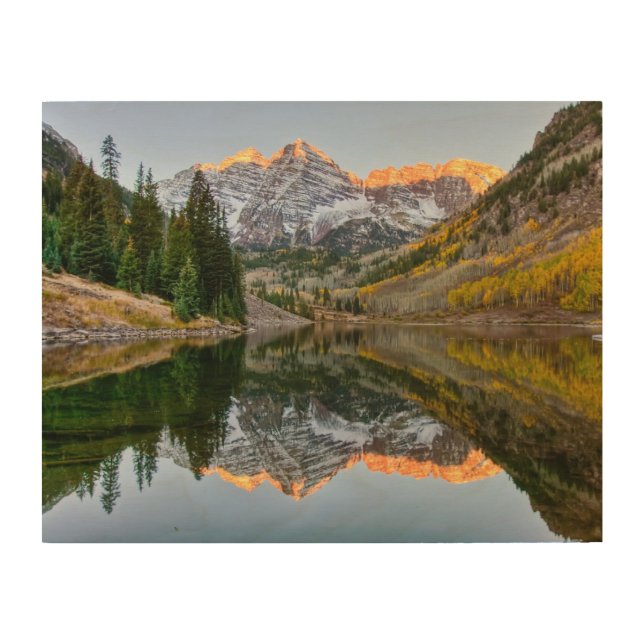 Water | Maroon Bells Lake Aspen Trees Wood Wall Art (Front)