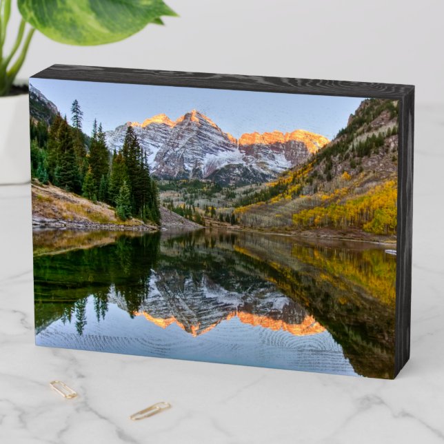 Water | Maroon Bells Lake Aspen Trees Wooden Box Sign (In Situ Horizontal)