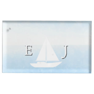 Water Meets Sky Watercolor Wedding Place Card Holder