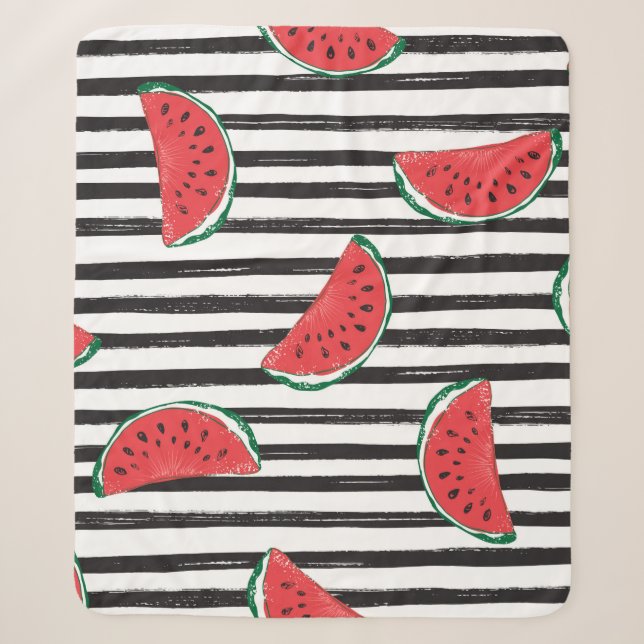 Water Melon Seamless Pattern Striped Sherpa Blanket (Front)