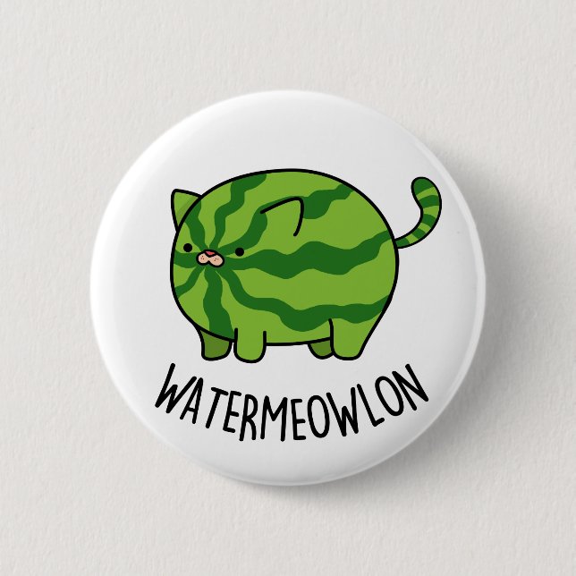 Water-meow-lon Funny Watermelon Cat Pun Button (Front)