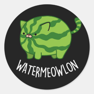 Water-meow-lon Funny Watermelon Cat Pun Dark BG Classic Round Sticker