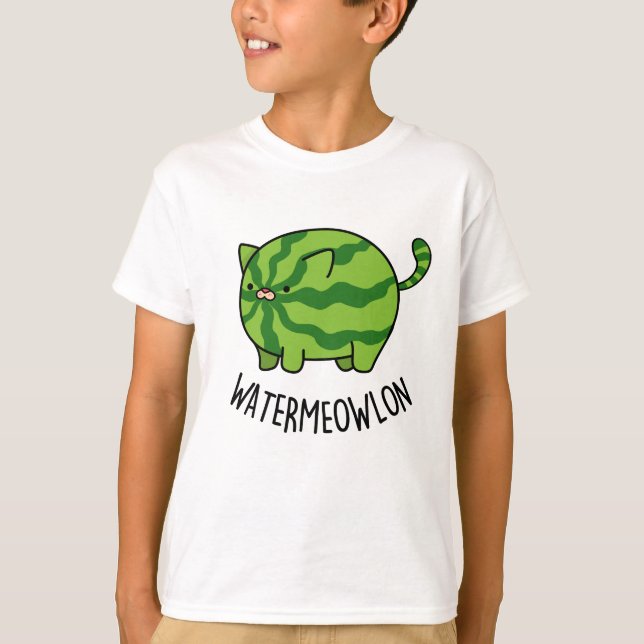 Water-meow-lon Funny Watermelon Cat Pun  T-Shirt (Front)