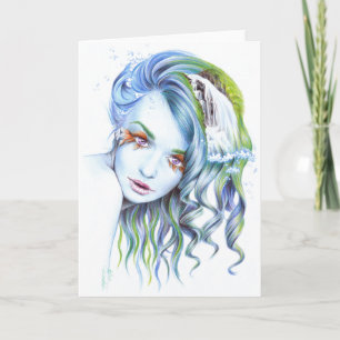 Water Mermaid woman girl Surreal Fantasy Portrait Card