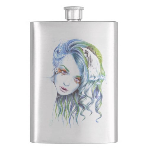 Water Mermaid woman girl Surreal Fantasy Portrait Flask