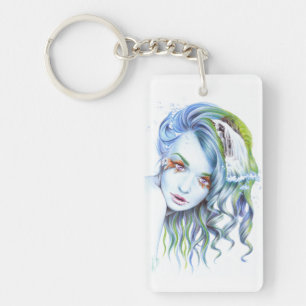 Water Mermaid woman girl Surreal Fantasy Portrait Keychain