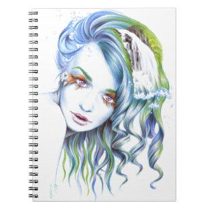 Water Mermaid woman girl Surreal Fantasy Portrait Notebook