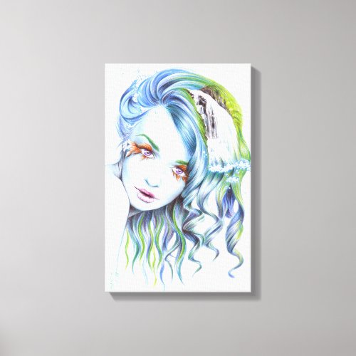 Water Mermaid woman Surreal Fantasy Portrait art Canvas Print