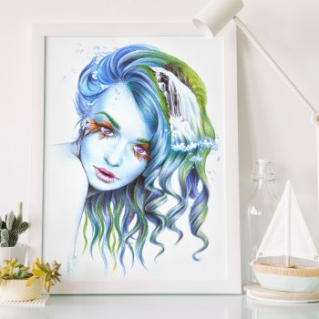 Water Mermaid Woman Surreal Fantasy Portrait Art Poster by EDrawings38 at Zazzle