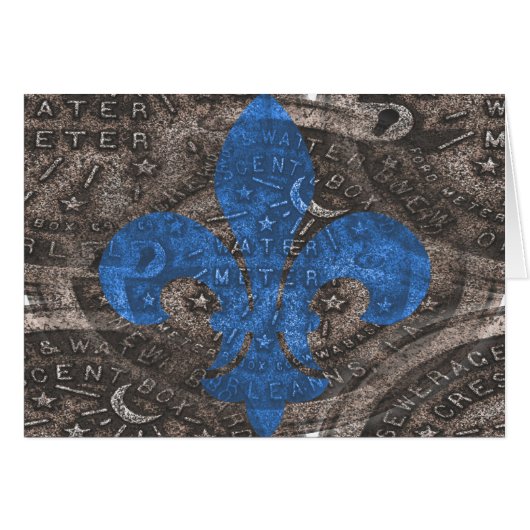 Water Meter lid with blue Fleur De Lis Cards (Front Horizontal)