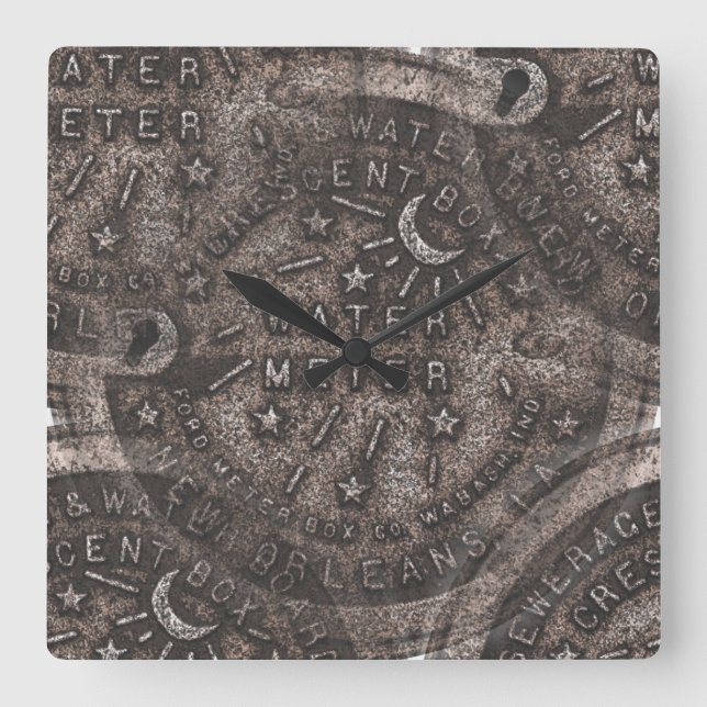 Water Meter Lids, New Orleans Square Wall Clock (Front)