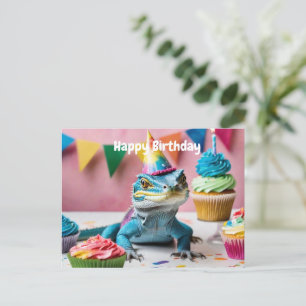 Water Monitor lizard wearing birthday hat Postcard