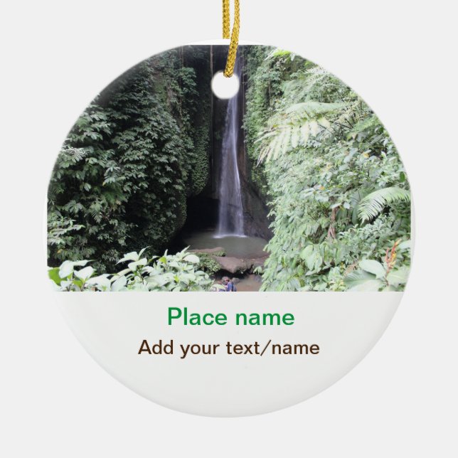 water ocean beach photo add name text place summer ceramic ornament (Front)