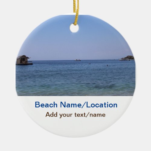 water ocean beach photo add name text place summer ceramic ornament