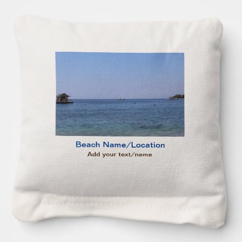water ocean beach photo add name text place summer cornhole bags