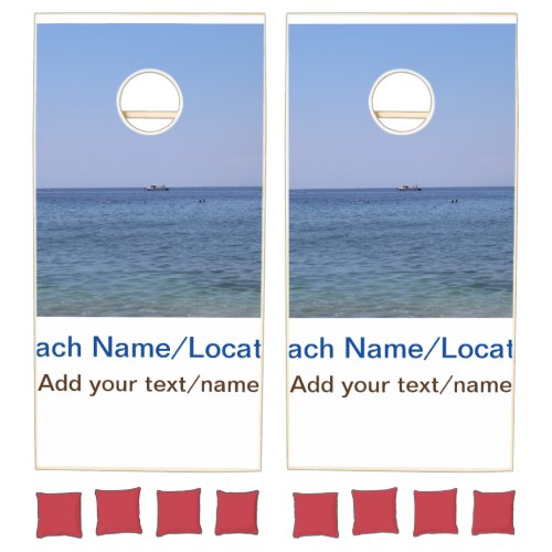 water ocean beach photo add name text place summer cornhole set