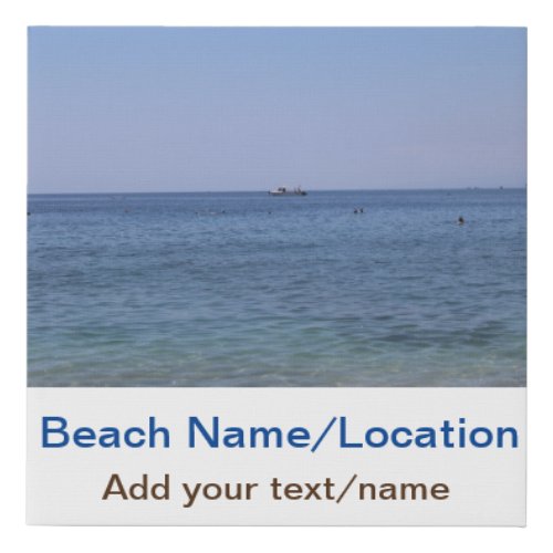water ocean beach photo add name text place summer faux canvas print