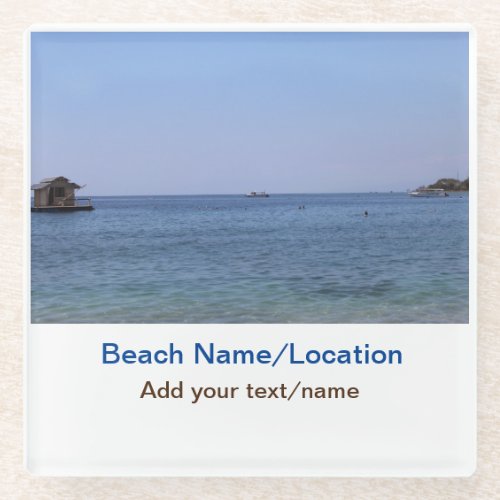 water ocean beach photo add name text place summer glass coaster