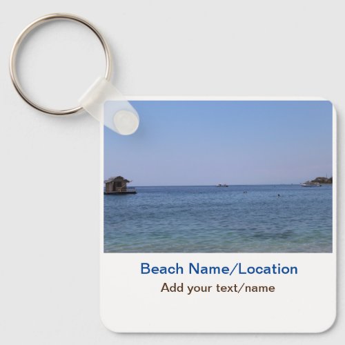 water ocean beach photo add name text place summer keychain