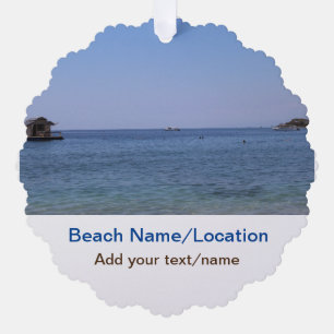 water ocean beach photo add name text place summer ornament card