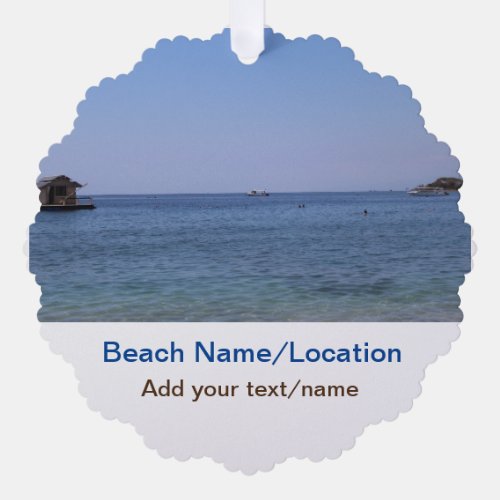 water ocean beach photo add name text place summer ornament card