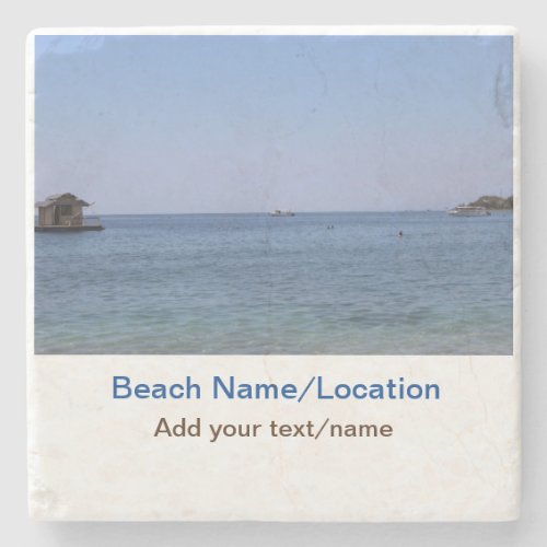 water ocean beach photo add name text place summer stone coaster
