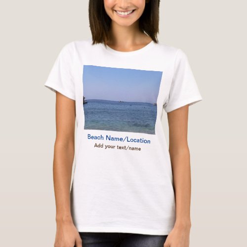 water ocean beach photo add name text place summer T_Shirt