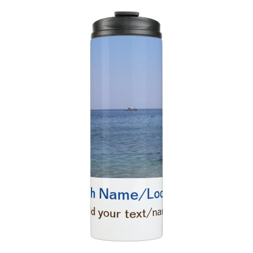 water ocean beach photo add name text place summer thermal tumbler