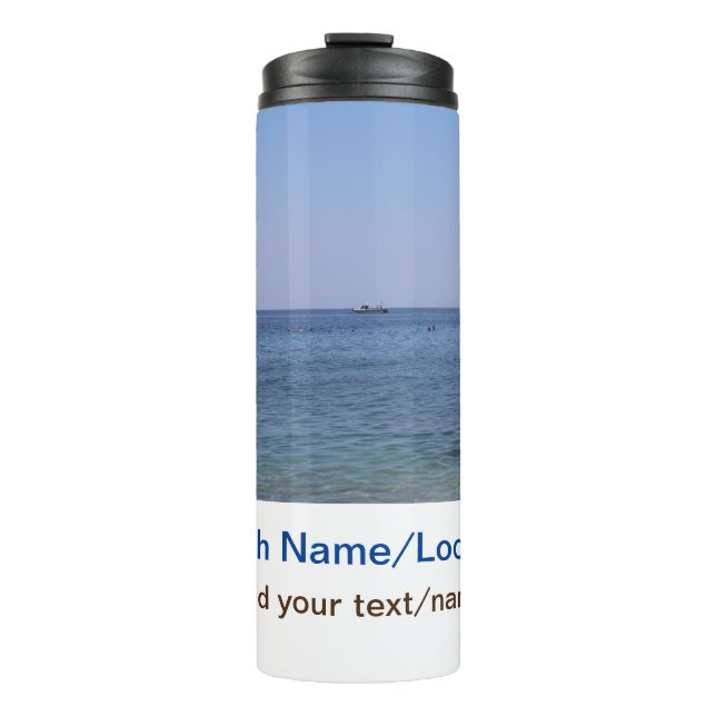 water ocean beach photo add name text place summer thermal tumbler (Front)