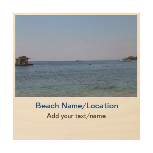 water ocean beach photo add name text place summer wood wall art