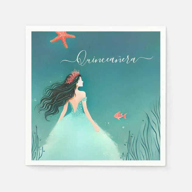 Water Ocean Fish Life Under The Sea Quinceanera Napkins (Front)