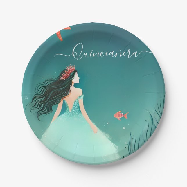 Water Ocean Fish Life Under The Sea Quinceanera Paper Plates (Front)
