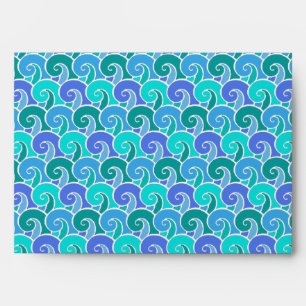 Water Ocean Waves in Blue Nautical Beach Pattern Envelope