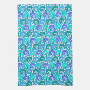 Water Ocean Waves in Blue Nautical Beach Pattern Towel