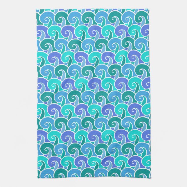 Water Ocean Waves in Blue Nautical Beach Pattern Towel (Vertical)