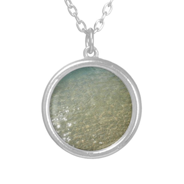 Water on the Beach I Abstract Nature Photography Silver Plated Necklace (Front)