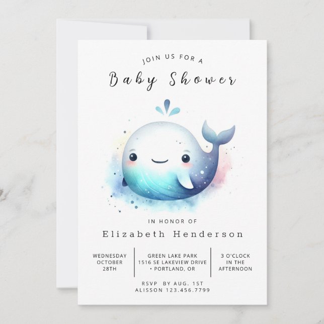 Water Online Whale Baby Shower Invitation (Front)