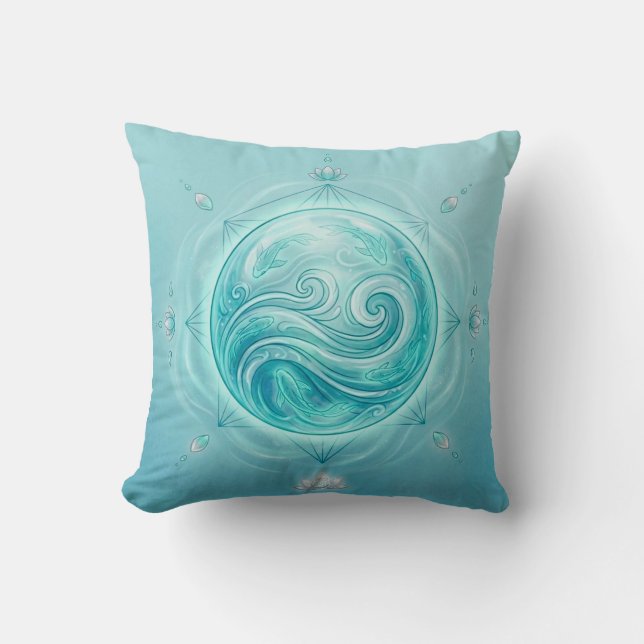 Water Oracle Orb – Flow of Intuition Throw Pillow (Front)