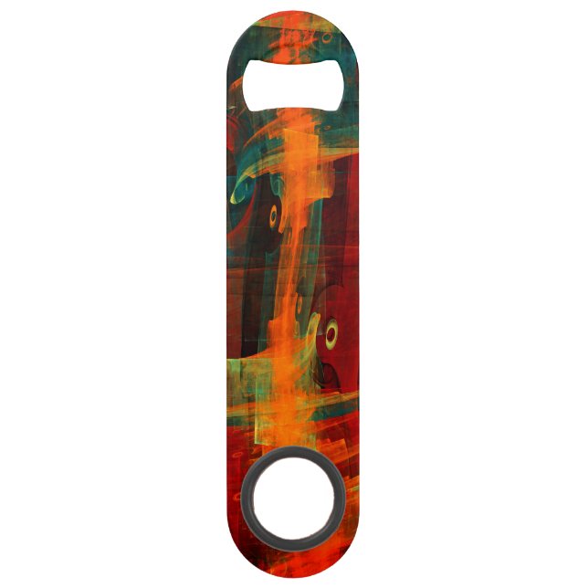 Water Orange Red Blue Modern Abstract Art Pattern Bar Key (Front)