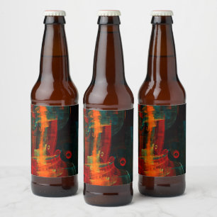 Water Orange Red Blue Modern Abstract Art Pattern Beer Bottle Label
