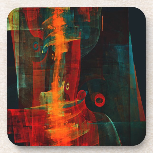 Water Orange Red Blue Modern Abstract Art Pattern Beverage Coaster (Front)