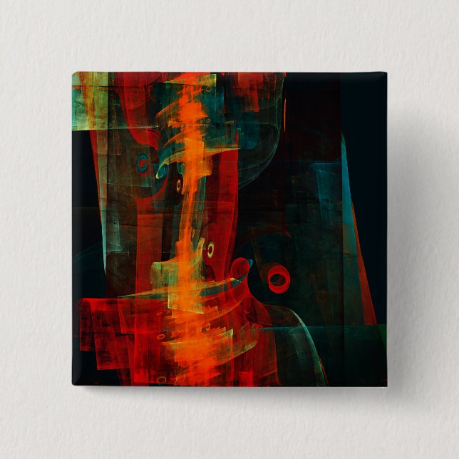 Water Orange Red Blue Modern Abstract Art Pattern Button (Front)