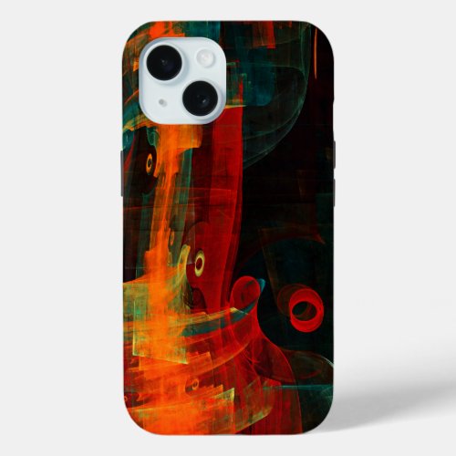 Water Orange Red Blue Modern Abstract Art Pattern iPhone 15 Case