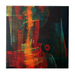 Water Orange Red Blue Modern Abstract Art Pattern Ceramic Tile
