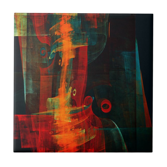 Water Orange Red Blue Modern Abstract Art Pattern Ceramic Tile (Front)