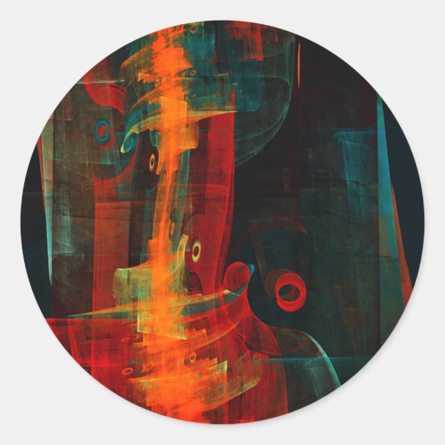 Water Orange Red Blue Modern Abstract Art Pattern Classic Round Sticker (Front)