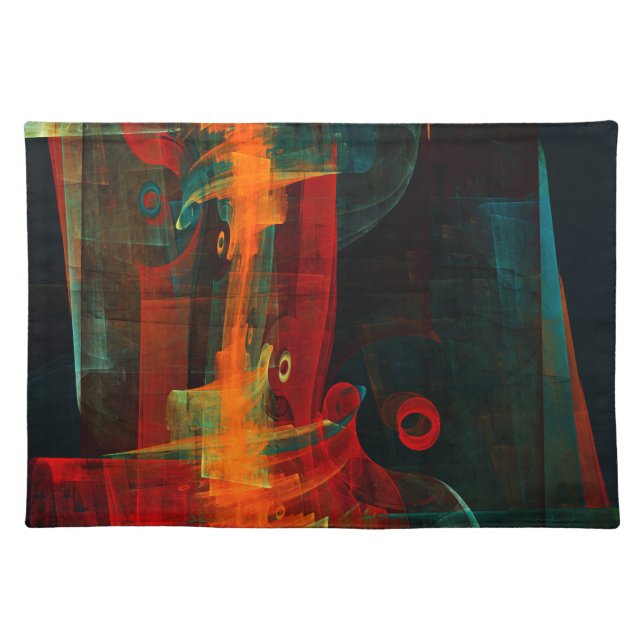 Water Orange Red Blue Modern Abstract Art Pattern Cloth Placemat (Front)